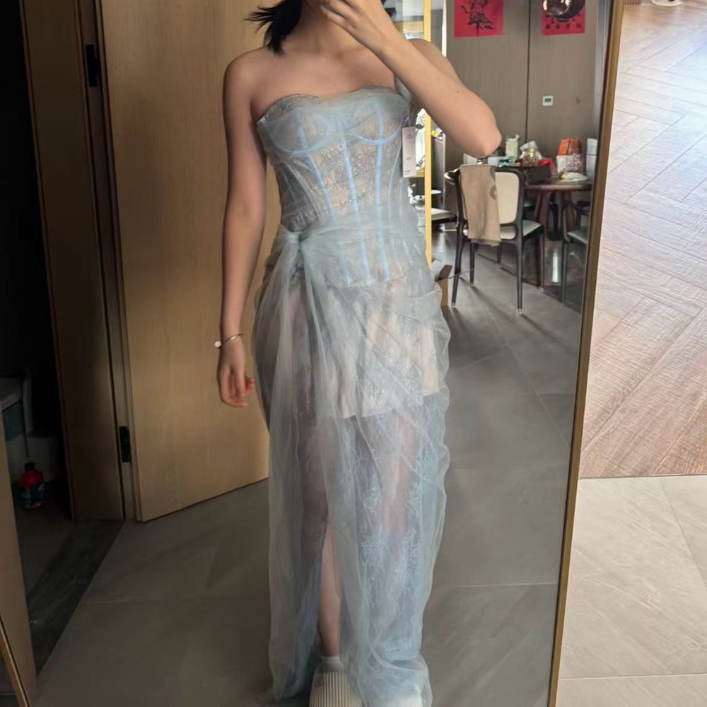 NWT Elegant Blue Strapless Dress